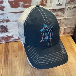 Miami Marlins 47 Brand Trucker Hat Black Tan Mesh MLB Snapback Cap OSFA